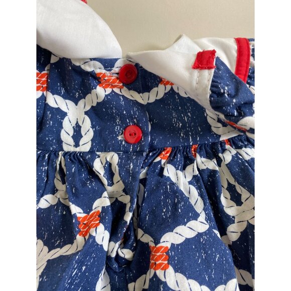 La Za Me Nautical Rope Print Baby Dress size 12 Month Sleeveless White Collar - Picture 13 of 15